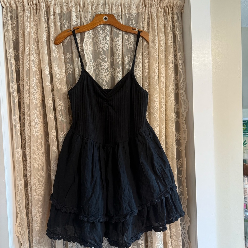 aerie Black Spaghetti-Strap Tiered Mini Dress